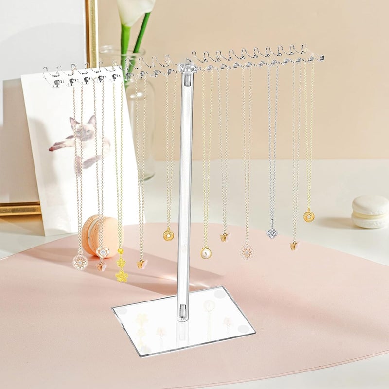 ARS Clear Acrylic Necklace Holder, Clear Hanging Jewellery Organiser Stand Holder, Hanging Acrylic Jewelry Organiser Stand with 42 Hooks for Necklaces Bracelets Rings Earrings - Image 2
