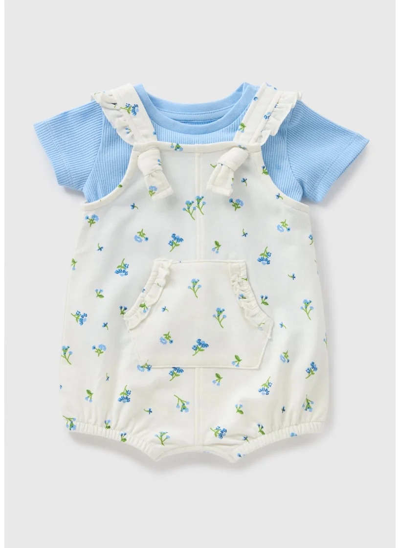 Matalan Baby Blue Floral Top & Dungaree Set