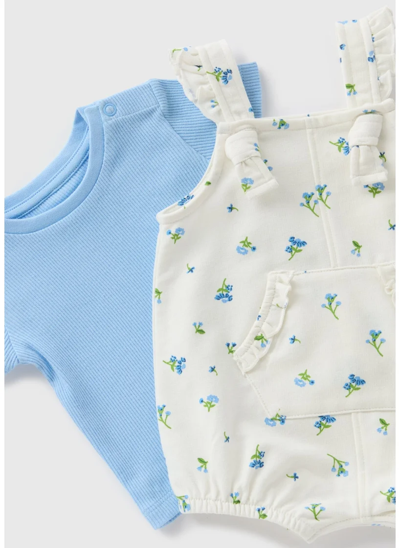 Matalan Baby Blue Floral Top & Dungaree Set