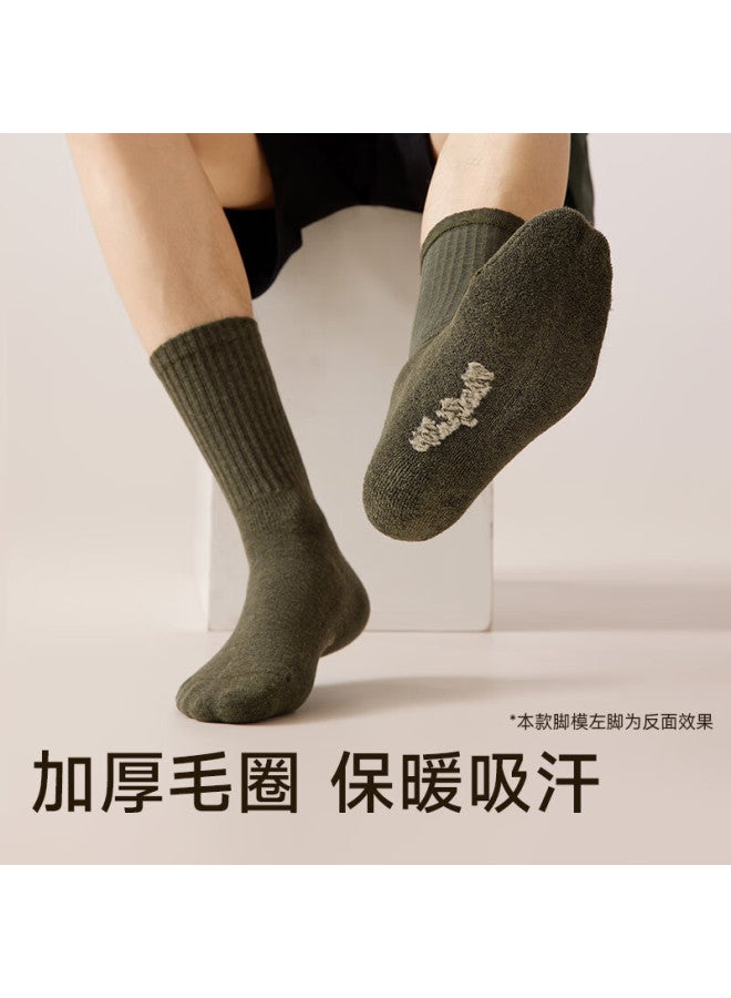 Mianzhuwu Men's Socks 25th Anniversary New Thickened Terry Warm Mid-calf Socks 10a Antibacterial Odor-resistant Sweat-absorbing Autumn Winter Long Socks 5 Pairs