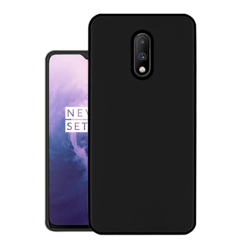 hello zone Rubber Exclusive Matte Finish Soft Back Case Cover for Oneplus 7 - Black - Image 1