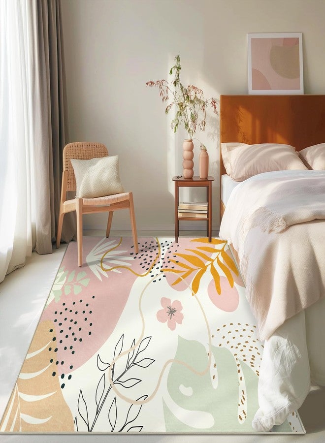 Capslpad Area Rugs 5x7, Washable Nursery Rug, Low Pile Soft Non-Shedding Playroom Carpet, Botanical Print Pink Rugs for Bedroom, Classroom, Living Room - Image 3