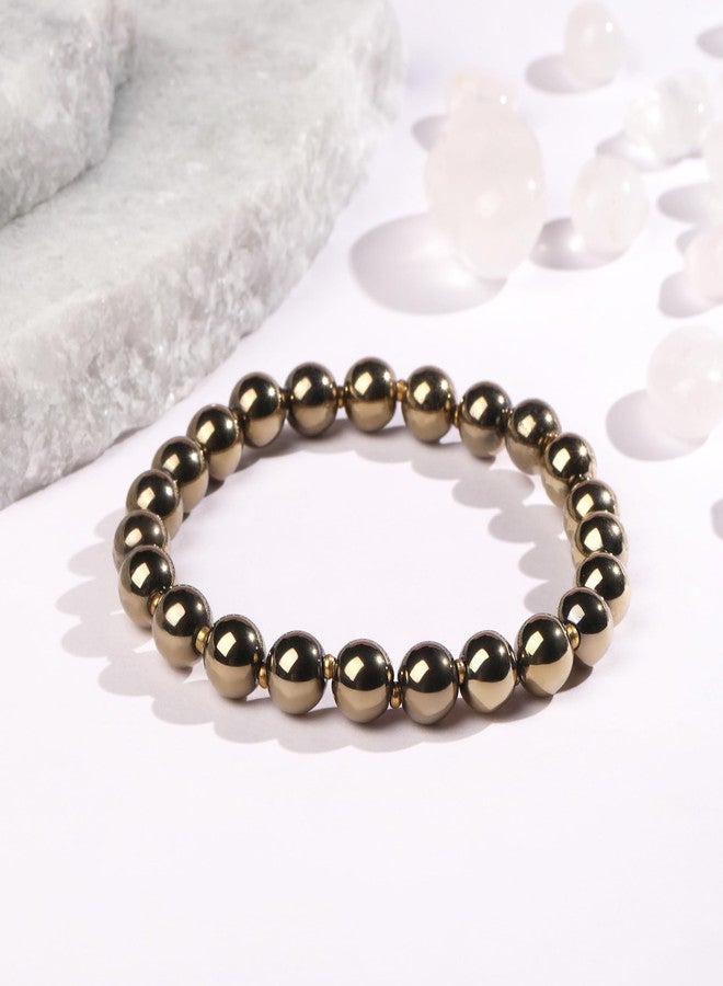Chitshakti Certified Gold Hematite Bracelet for Men & Women | Certified Natural Gemstone Beaded Bracelet | Stretch Fit Energy Stone Jewelry for Confidence, Balance & Success | Return Gifts for Guests | 8mm - Image 4