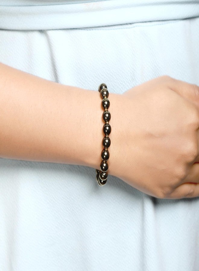 Chitshakti Certified Gold Hematite Bracelet for Men & Women | Certified Natural Gemstone Beaded Bracelet | Stretch Fit Energy Stone Jewelry for Confidence, Balance & Success | Return Gifts for Guests | 8mm - Image 5