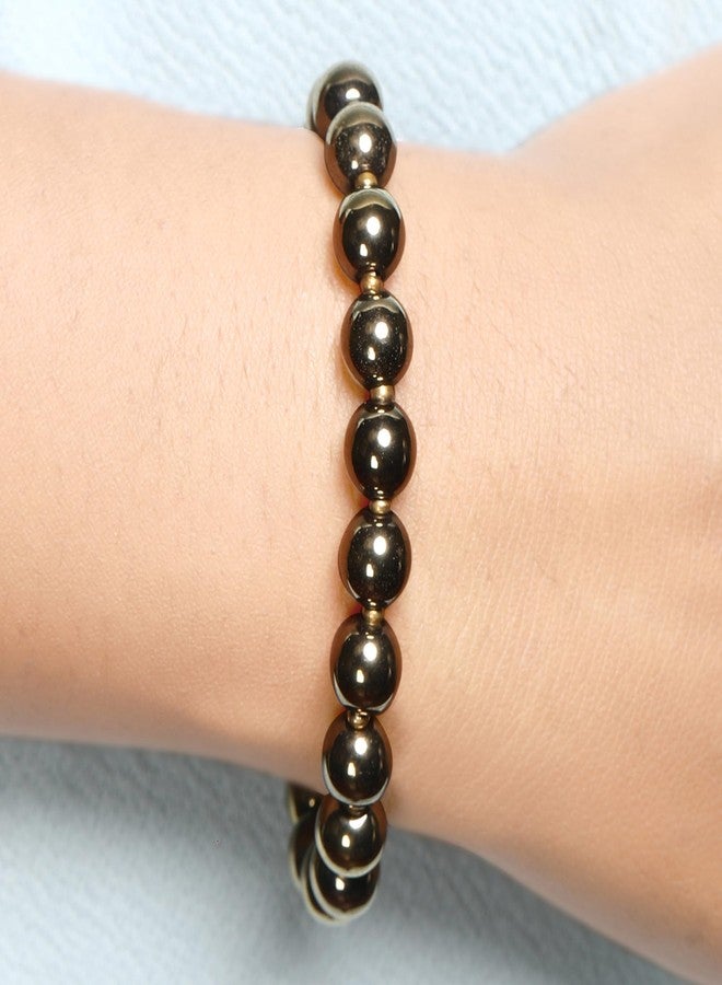 Chitshakti Certified Gold Hematite Bracelet for Men & Women | Certified Natural Gemstone Beaded Bracelet | Stretch Fit Energy Stone Jewelry for Confidence, Balance & Success | Return Gifts for Guests | 8mm - Image 3