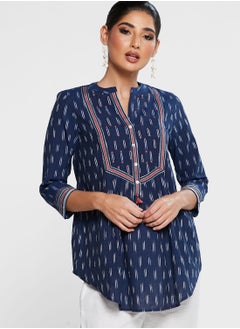 Printed Button Detail Short Kurti