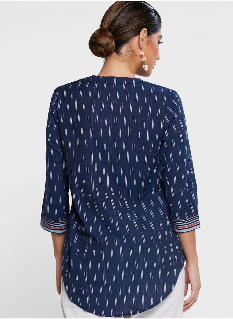 Biba - Printed Button Detail Short Kurti - Image 1
