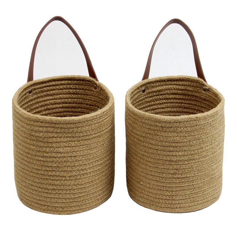 Casaphoria Jute Hanging Basket with Handle Small Woven Fern Hanging Rope Basket Flower Plants Basket Wall Decor Set Boho7 x 7 x 79 pack of 2 Jute