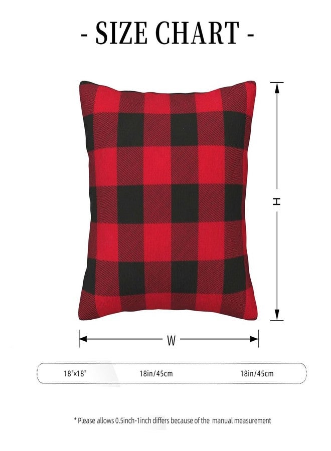 Jashem Plaid Throw Pillow Cover 18x18 Inch Cotton Cushion Cover Black and Red Buffalo Check Pillow Case for Modern Home Decor Set of 2 (Big Plaid red Black) - Image 3