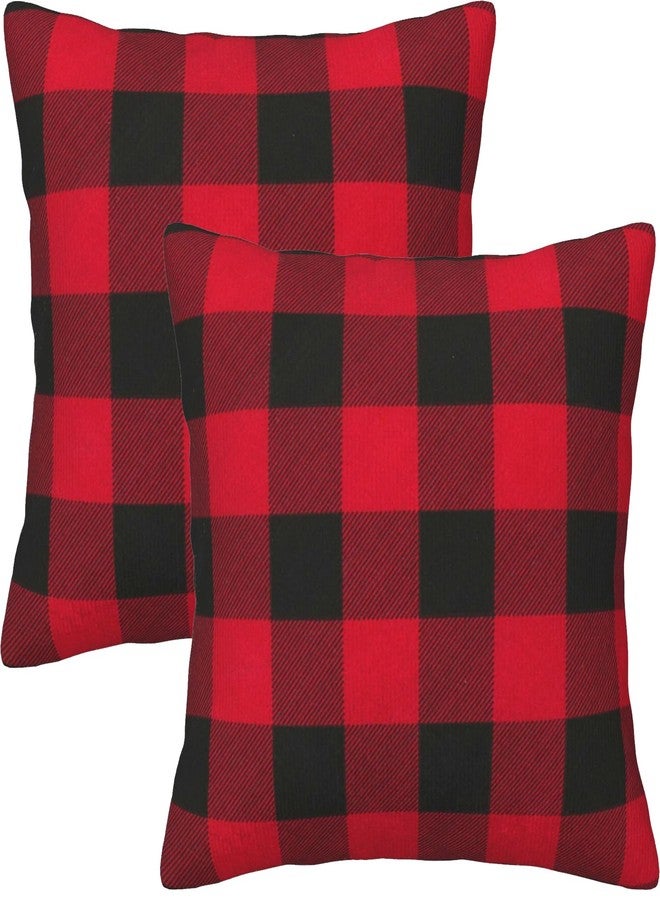 Jashem Plaid Throw Pillow Cover 18x18 Inch Cotton Cushion Cover Black and Red Buffalo Check Pillow Case for Modern Home Decor Set of 2 (Big Plaid red Black) - Image 1