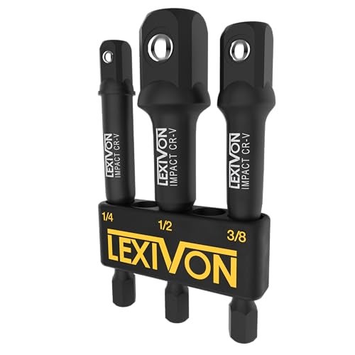 LEXIVON Impact Grade Socket Adapter Set 3 Extension Bit With Holder 3Piece 14 38 and 12 Drive Adapt Your Power Drill To High Torque Impact Wrench LX101