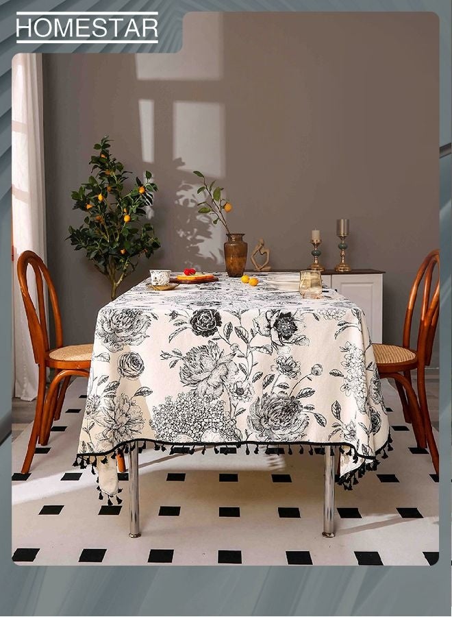 هومستر مستطيل قماش الطاولة ، التطريز الأسود الكرة زهرة قماش الطاولة مقاوم للماء ، التجاعيد مجانا البوليستر زهرة غطاء الطاولة لحزب الفناء 150 * 210 سم - Image 1