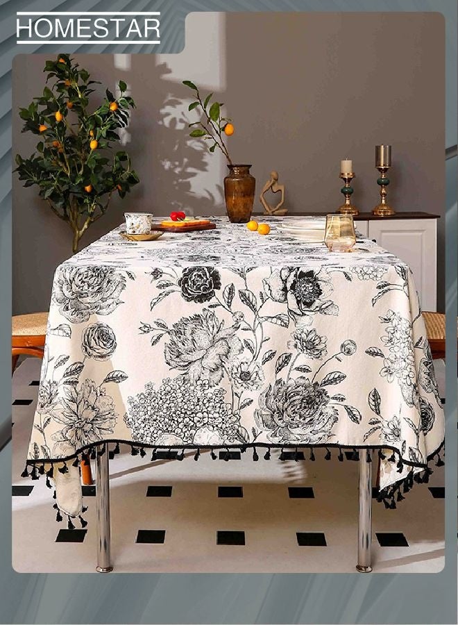 هومستر مستطيل قماش الطاولة ، التطريز الأسود الكرة زهرة قماش الطاولة مقاوم للماء ، التجاعيد مجانا البوليستر زهرة غطاء الطاولة لحزب الفناء 150 * 210 سم - Image 2