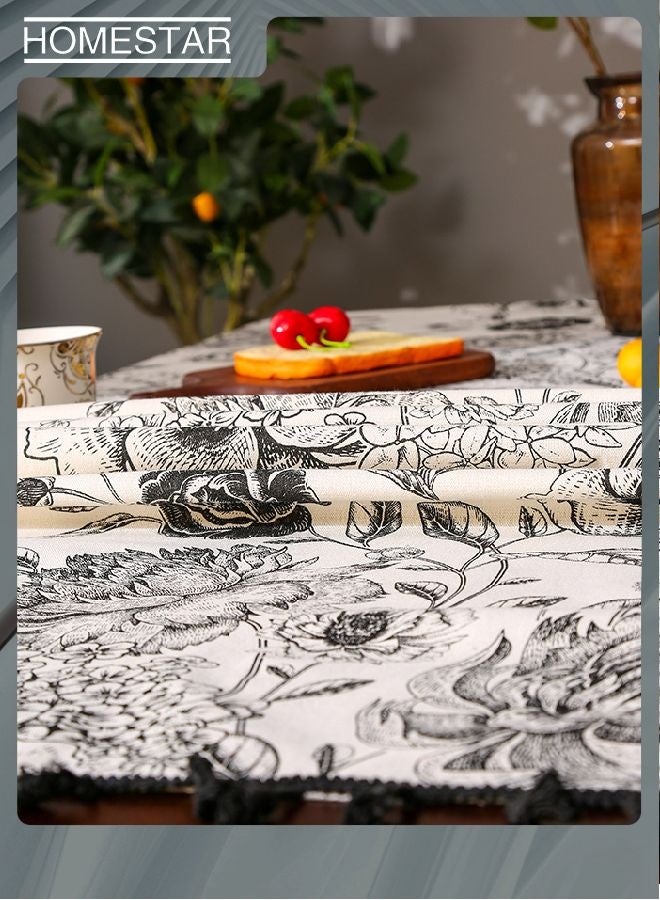 هومستر مستطيل قماش الطاولة ، التطريز الأسود الكرة زهرة قماش الطاولة مقاوم للماء ، التجاعيد مجانا البوليستر زهرة غطاء الطاولة لحزب الفناء 150 * 210 سم - Image 5