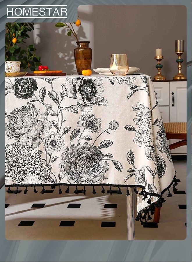 هومستر مستطيل قماش الطاولة ، التطريز الأسود الكرة زهرة قماش الطاولة مقاوم للماء ، التجاعيد مجانا البوليستر زهرة غطاء الطاولة لحزب الفناء 150 * 210 سم - Image 4