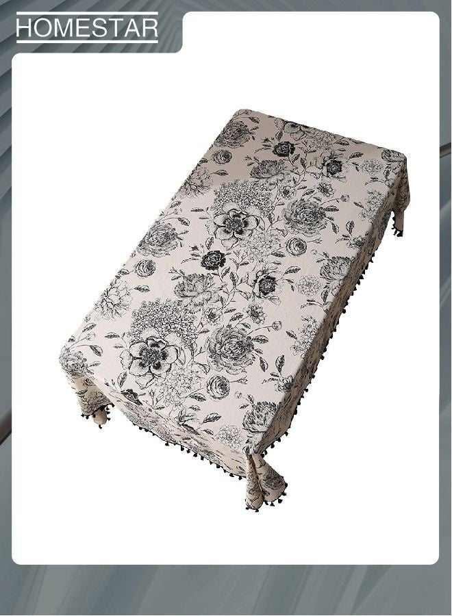 هومستر مستطيل قماش الطاولة ، التطريز الأسود الكرة زهرة قماش الطاولة مقاوم للماء ، التجاعيد مجانا البوليستر زهرة غطاء الطاولة لحزب الفناء 150 * 210 سم - Image 3