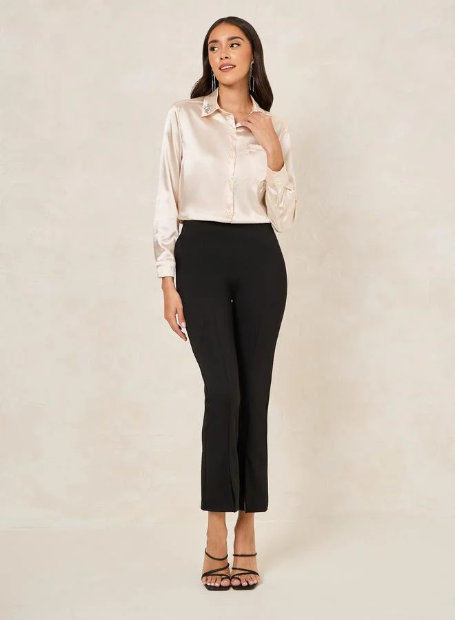 ستايلي Relaxed Fit Satin Button Down Shirt with Embellished Detail