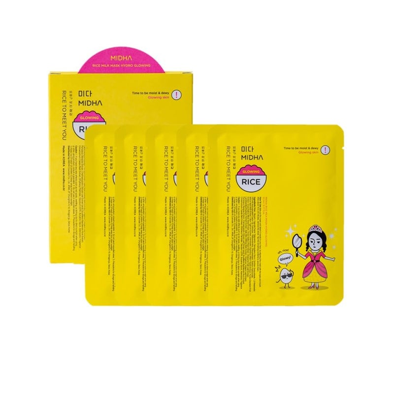MIDHA Rice Milk Mask Hydro Glowing moisturizing and glowing facial sheet mask 5ea 1Pack helps to immediately hydrate and make natural glowy skin