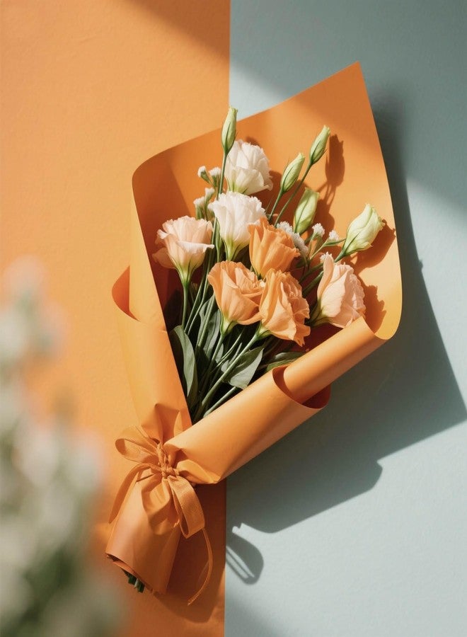 KUNYYI Orange Premium Floral Wrapping Paper for Bouquets, Flower,Gift Bags, Wedding, Party, Event Decorations - Vibrant Colors 20 Sheets 22x22 Inch - Image 4