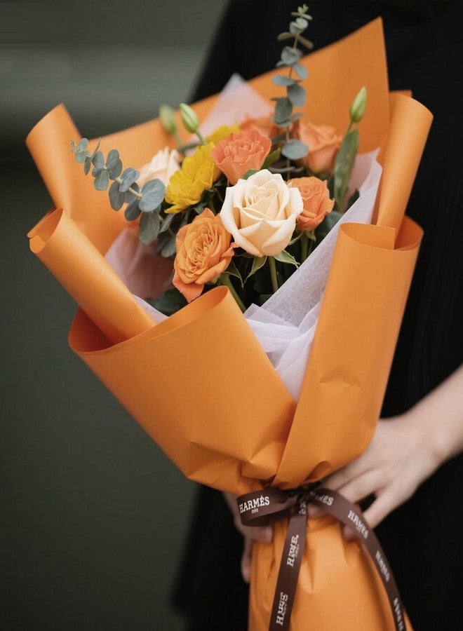 KUNYYI Orange Premium Floral Wrapping Paper for Bouquets, Flower,Gift Bags, Wedding, Party, Event Decorations - Vibrant Colors 20 Sheets 22x22 Inch - Image 2