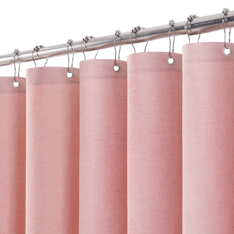Shower Curtain for Bathroom with Metal Hooks Linen Fabric Shower Curtain Heavy Duty Bath Curtain for Wet Room Bathtub Shower Stall Hotel Quality Weighted Hem Waterproof  182 x 182cm Pink