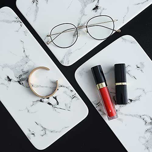 Dobbyby Vanity Tray Makeup Organizer Cosmetics Storage Bathroom Skincare Organizer Countertop Display Rack in Dresser Stainless Steel Shelf Marble Print Ceramic Trays - Image 5