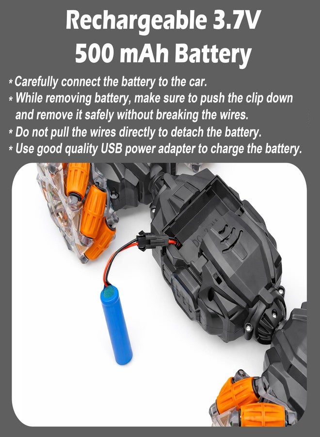 VGRASSP Dual Control Twisting Drift Stunt Mist Car Toy for Kids with Remote Control and Gesture Wrist Controller - Rechargeable 360° Rotating Smoke RC Car Toy with LED Lights, Sound Effects - Orange - Image 3