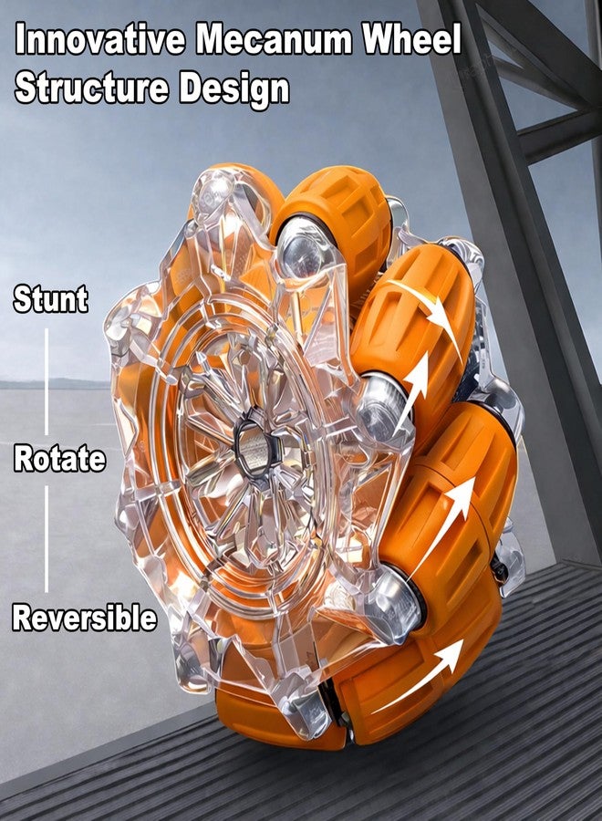 VGRASSP Dual Control Twisting Drift Stunt Mist Car Toy for Kids with Remote Control and Gesture Wrist Controller - Rechargeable 360° Rotating Smoke RC Car Toy with LED Lights, Sound Effects - Orange - Image 5