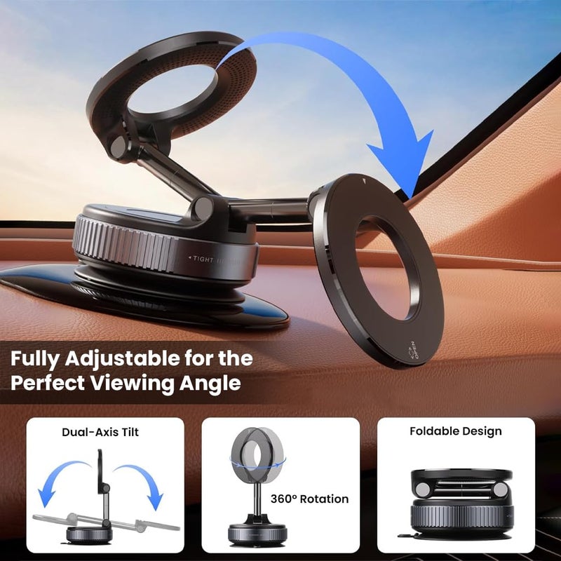 TECPHILE Magnetic Mobile Phone Holder for Car with 360° Rotatable and Foldable Metal Cell Phone Holder, Strong Grip Vacuum Seal, Car Mount Compatible with iPhone & Android Phones - Image 2