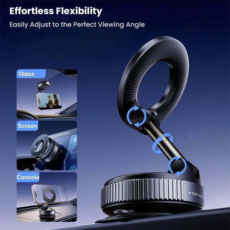 TECPHILE Magnetic Mobile Phone Holder for Car with 360° Rotatable and Foldable Metal Cell Phone Holder, Strong Grip Vacuum Seal, Car Mount Compatible with iPhone & Android Phones - Image 4
