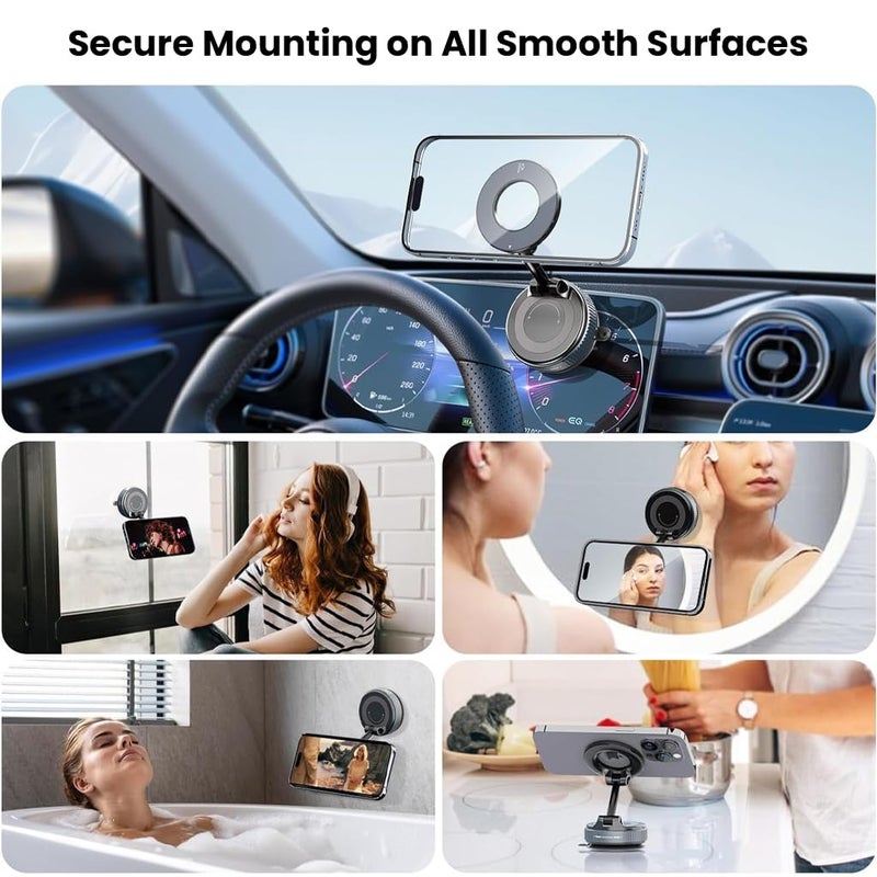 TECPHILE Magnetic Mobile Phone Holder for Car with 360° Rotatable and Foldable Metal Cell Phone Holder, Strong Grip Vacuum Seal, Car Mount Compatible with iPhone & Android Phones - Image 5