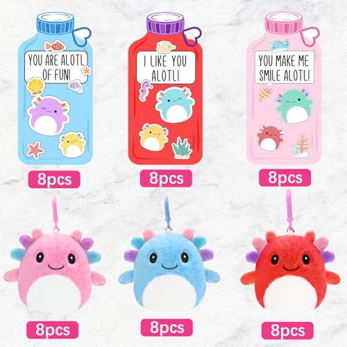 ORIENTAL CHERRY Valentines Day Gifts for Kids 24 Pack Axolotl Plush Toys Keychains with Valentine Gifts Cards for Boys Girls Toddlers Friends Classroom School Exchange Party Favors - Image 5