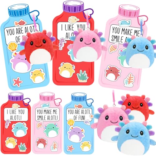 ORIENTAL CHERRY Valentines Day Gifts for Kids 24 Pack Axolotl Plush Toys Keychains with Valentine Gifts Cards for Boys Girls Toddlers Friends Classroom School Exchange Party Favors - Image 1