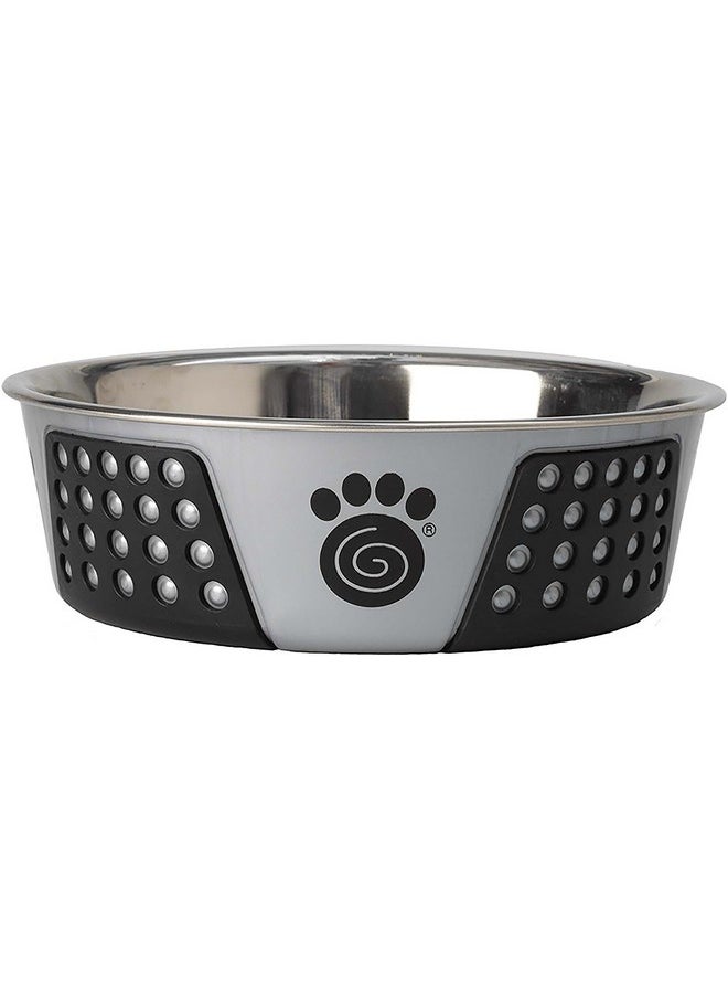 PetRageous - 13099 Fiji Stainless Steel NonSlip Dishwasher Safe Dog Bowl 6.5Cup Capacity 8.5Inch Diameter 2.75Inch Tall For Large And Extra Large Dogs, Light Grey And Black - Image 1