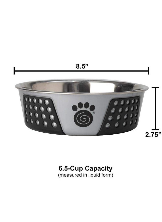 PetRageous - 13099 Fiji Stainless Steel NonSlip Dishwasher Safe Dog Bowl 6.5Cup Capacity 8.5Inch Diameter 2.75Inch Tall For Large And Extra Large Dogs, Light Grey And Black - Image 1