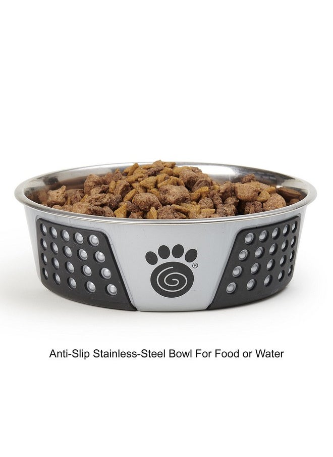 PetRageous - 13099 Fiji Stainless Steel NonSlip Dishwasher Safe Dog Bowl 6.5Cup Capacity 8.5Inch Diameter 2.75Inch Tall For Large And Extra Large Dogs, Light Grey And Black - Image 1