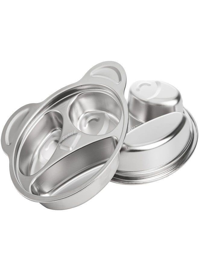 Lyellfe Set of 4 Stainless Steel Divided Plates, 3 Sections Unbreakable Dinner Plates, Cute Panda Shape Divided Plates for Picky Eaters, Lunch, Camping - Image 4