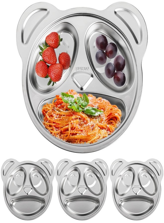 Lyellfe Set of 4 Stainless Steel Divided Plates, 3 Sections Unbreakable Dinner Plates, Cute Panda Shape Divided Plates for Picky Eaters, Lunch, Camping - Image 1