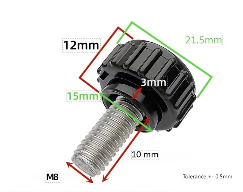 heyday M8x10mm 304 Stainless Steel Threaded Knurled Thumbscrew Screw on Knobs Grips Black Round Clamping Screw, Black(20 Pcs) - Image 2