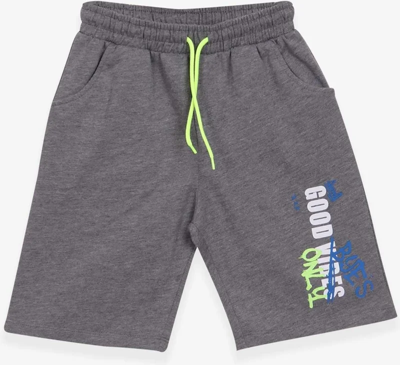 بريز Boy's Shorts with Text Print, Age 8-14, Dark Gray Melange