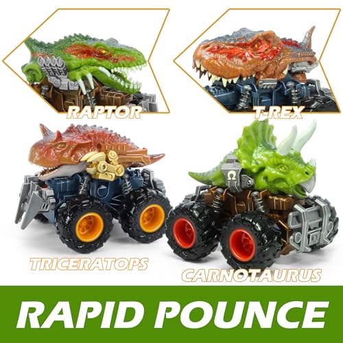 Oriate Dinosaur Monster Truck Triceratops and Carnotaurus Car Toys for Kids 35 Dino Stunt Race Push and Go Car 38 Outdoor Toys for Toddlers Boys Girls - Image 5