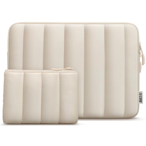 TECOOL Puffy Laptop Case 13.3 inch,13-13.3 inch Laptop Sleeve for 13“ MacBook Neo(2026),MacBook Air 13 inch M5 M4 M3 2026-2018,Mac Pro 13/Pro 14 M5-M1 Protective Notebook Sleeve with Small Case,Beige - Image 1