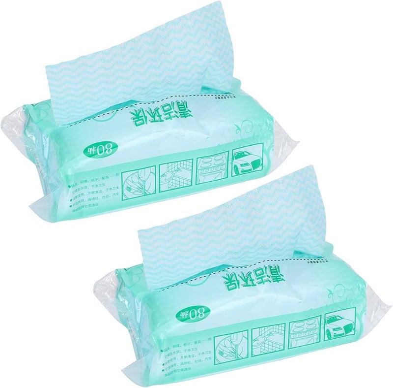 مناديل تنظيف خضراء غير منسوجة قابلة للتخلص منها 2 عبوة 160 قطعة ذات امتصاص عالي وتجفيف سريع لتنظيف المطبخ - Image 4