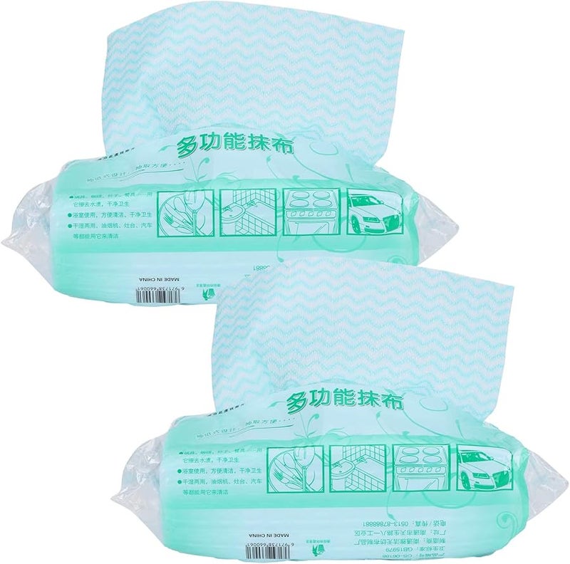 مناديل تنظيف خضراء غير منسوجة قابلة للتخلص منها 2 عبوة 160 قطعة ذات امتصاص عالي وتجفيف سريع لتنظيف المطبخ - Image 2