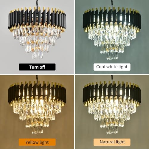 Virya Modern K9 Crystal Chandeliers Black Gold 4-Tier Round Crystal Chandelier Ceiling Light Fixture for Living Room 500mm Ceiling Lamp Chandelier - Image 3