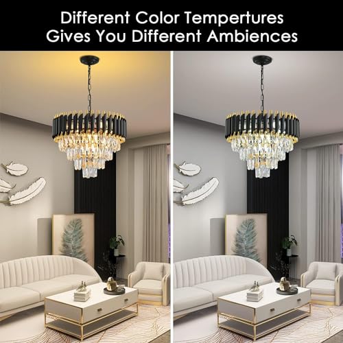 Virya Modern K9 Crystal Chandeliers Black Gold 4-Tier Round Crystal Chandelier Ceiling Light Fixture for Living Room 500mm Ceiling Lamp Chandelier - Image 4