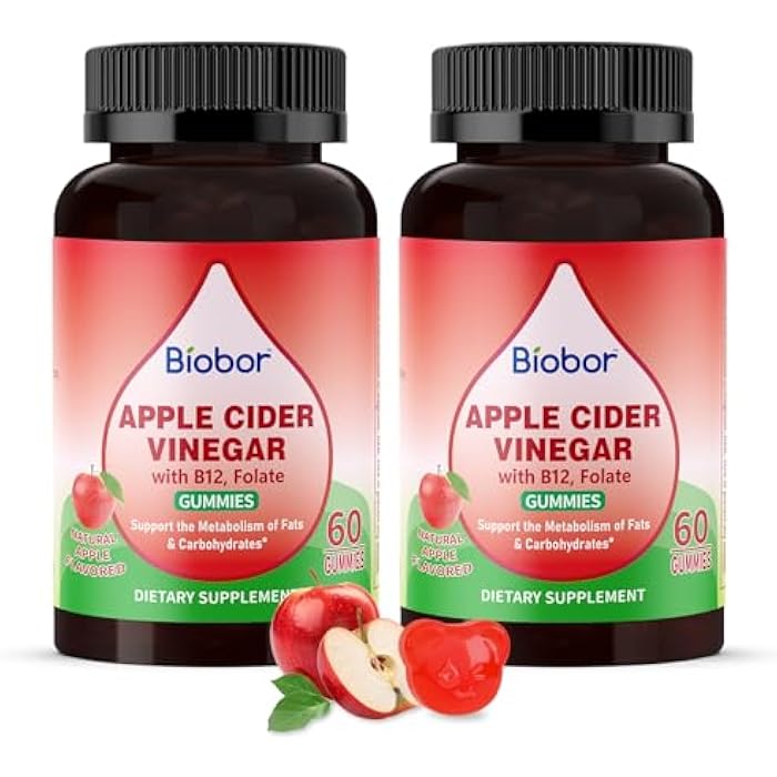 Biobor Apple Cider Vinegar Gummies 1000 mg with Vitamin B12, ACV Gummies for Women Support The Metabolism of Fats and Carbohydrates, Vegan, GMO Free, Gluten Free (120 Count) - Image 1