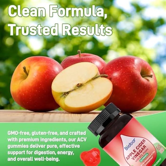 Biobor Apple Cider Vinegar Gummies 1000 mg with Vitamin B12, ACV Gummies for Women Support The Metabolism of Fats and Carbohydrates, Vegan, GMO Free, Gluten Free (120 Count) - Image 5