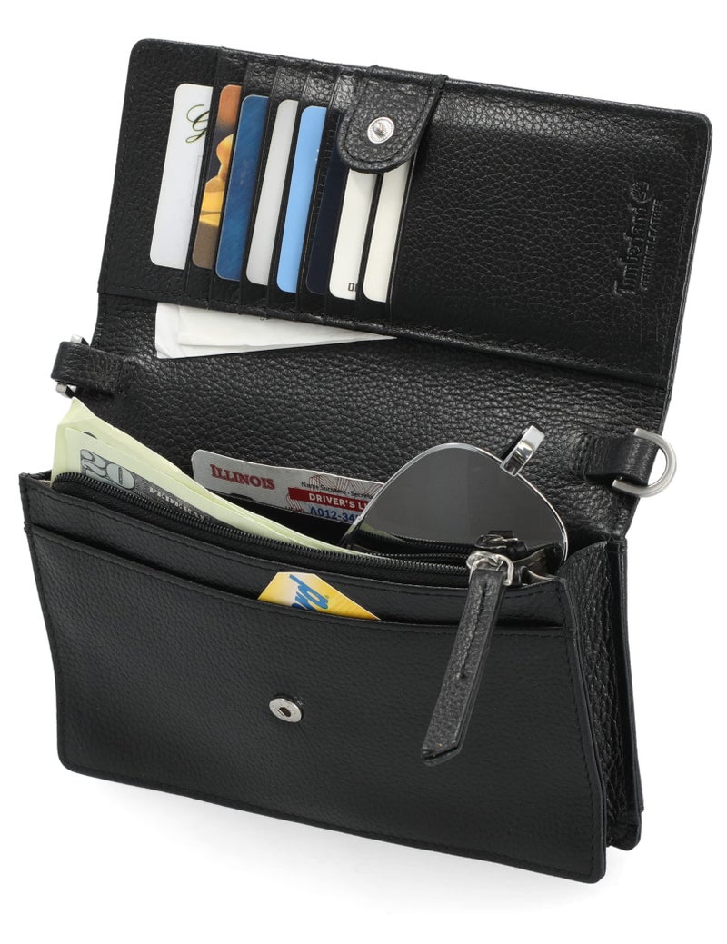 Timberland Women's Rfid Leather Crossbody Bag Wallet Purse, Black (Pebble), One Size - Image 2