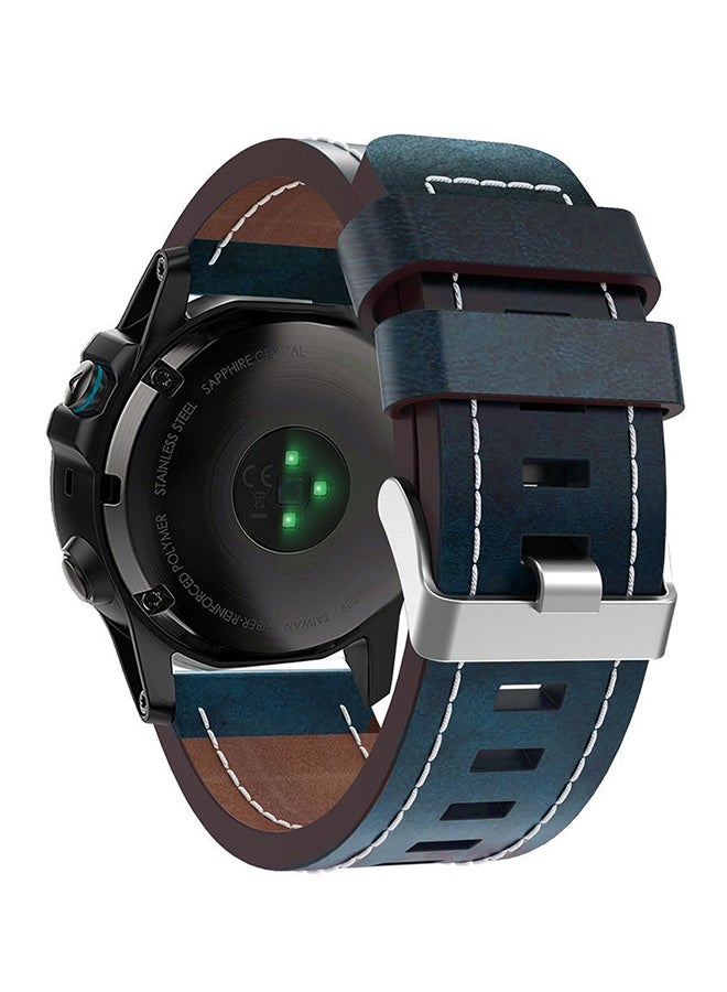 ISank Leather Smartwatch Band For Garmin Fenix 5x 26mm Blue - Image 3